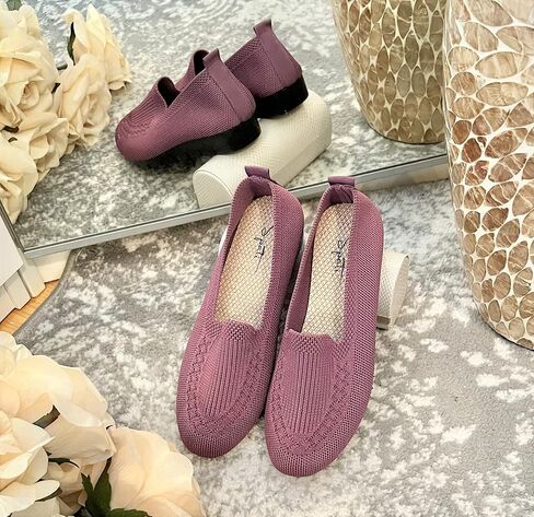 SPATI Women's Knitted Flat Shoes Lightweight Comfortable Loafers Women Footwear Slip On Casual Breathable Mesh Walking Shoes Female Round Toe Black, Pink, Purple, Red, Navy Blue, Grey, Beige in Kuwait