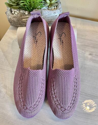 SPATI Women's Knitted Flat Shoes Lightweight Comfortable Loafers Women Footwear Slip On Casual Breathable Mesh Walking Shoes Female Round Toe Black, Pink, Purple, Red, Navy Blue, Grey, Beige in Kuwait