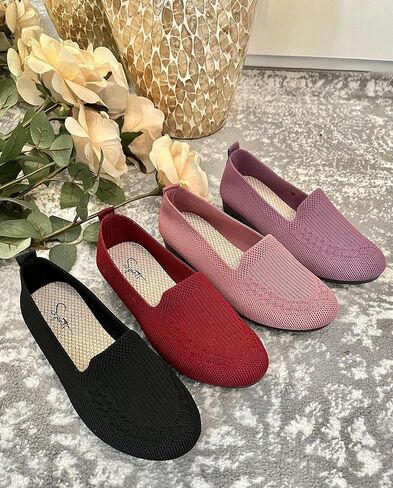 SPATI Women's Knitted Flat Shoes Lightweight Comfortable Loafers Women Footwear Slip On Casual Breathable Mesh Walking Shoes Female Round Toe Black, Pink, Purple, Red, Navy Blue, Grey, Beige in Kuwait