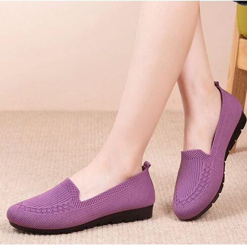 SPATI Women's Knitted Flat Shoes Lightweight Comfortable Loafers Women Footwear Slip On Casual Breathable Mesh Walking Shoes Female Round Toe Black, Pink, Purple, Red, Navy Blue, Grey, Beige in Kuwait
