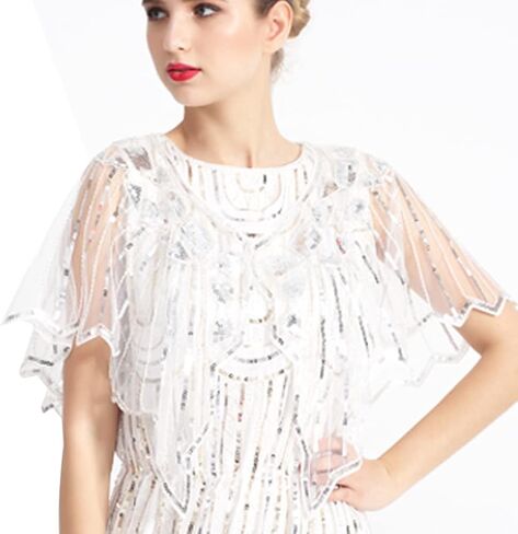 Bacophy 1920s Shawl Wraps Beaded Sequin Deco Evening Cape Bridal Shawl Bolero Flapper Cover Up in Kuwait