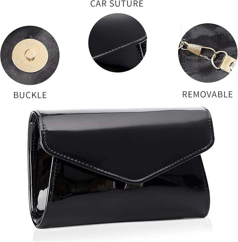 محفظة كلاتش كلاتش لامعة قابلة للطي من الجلد اللامع بتصميم ظرف، حقيبة يد للنساء للسهرات, S in Kuwait