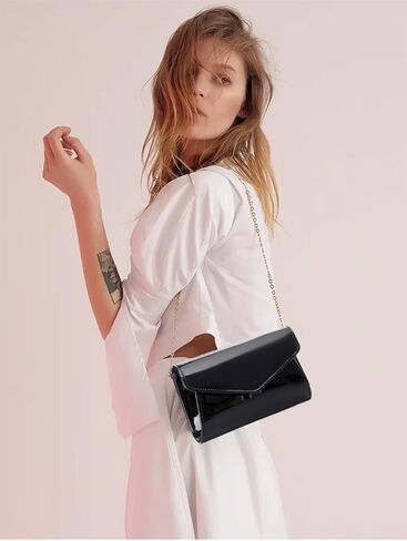 محفظة كلاتش كلاتش لامعة قابلة للطي من الجلد اللامع بتصميم ظرف، حقيبة يد للنساء للسهرات, S in Kuwait