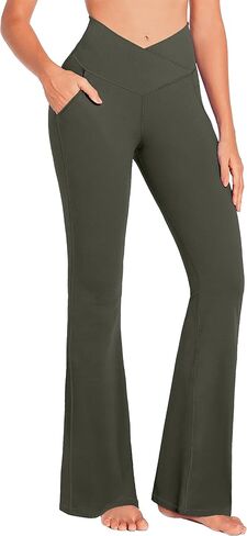JADD سراويل اليوغا النسائية المضيئة مع جيوب كروس عالية الخصر Bootcut مضيئة طماق البطن التحكم تجريب سروال فستان in Saudi Arabia