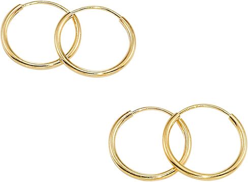 14K Gold Thin Endless Hoop Earring Set, Two Pair or Three Pair Sets of Popular Size Combos, Available in White and Yellow Gold in Kuwait