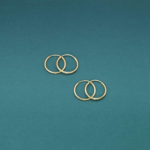 14K Gold Thin Endless Hoop Earring Set, Two Pair or Three Pair Sets of Popular Size Combos, Available in White and Yellow Gold in Kuwait