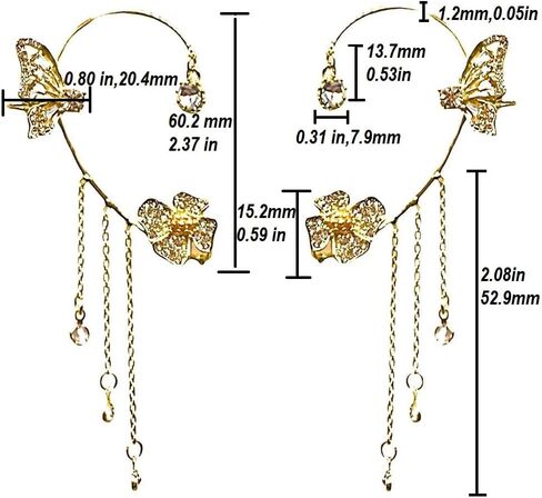 Rhinestone Crystal-Silver and 18K Gold Plated No Piercing Crystal Butterfly Ear Clip Glitter Iced Out Cubic Zirconia CZ Butterfly Ear Cuff Earrings in Kuwait