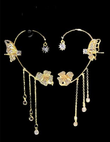 Rhinestone Crystal-Silver and 18K Gold Plated No Piercing Crystal Butterfly Ear Clip Glitter Iced Out Cubic Zirconia CZ Butterfly Ear Cuff Earrings in Kuwait