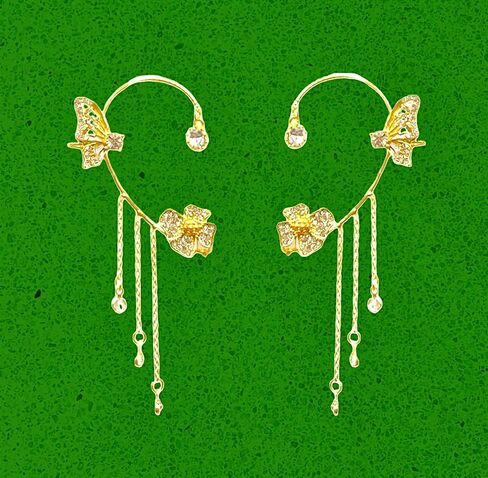 Rhinestone Crystal-Silver and 18K Gold Plated No Piercing Crystal Butterfly Ear Clip Glitter Iced Out Cubic Zirconia CZ Butterfly Ear Cuff Earrings in Kuwait