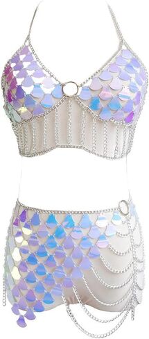 Sinkcangwu Boho Jewelry Set Body Chain Suit Tribal Harness Bra Crop Top Necklace Skirt for Women Summer Beach Party in Saudi Arabia