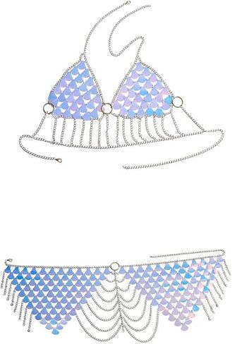 Sinkcangwu Boho Jewelry Set Body Chain Suit Tribal Harness Bra Crop Top Necklace Skirt for Women Summer Beach Party in Saudi Arabia