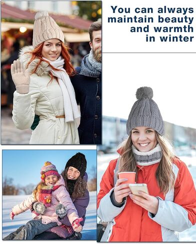 Suhine 18 Pcs Winter Beanie Hat Scarf and Touch Screen Gloves Sets for Women Include 6 Pcs Warm Slouchy Knit Pom Cable Cap 6 Pcs Fleece Lined Fur Scarfs 6 Pair Thermal Gloves for Women Ski Christmas in Saudi Arabia