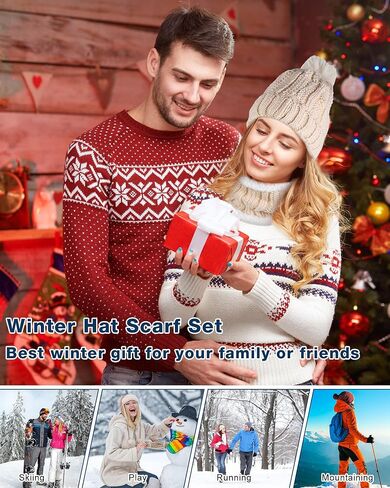 Suhine 18 Pcs Winter Beanie Hat Scarf and Touch Screen Gloves Sets for Women Include 6 Pcs Warm Slouchy Knit Pom Cable Cap 6 Pcs Fleece Lined Fur Scarfs 6 Pair Thermal Gloves for Women Ski Christmas in Saudi Arabia
