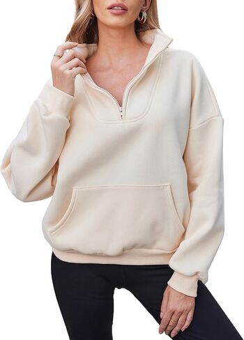 LaLaLa Womens Half Zip Long Sleeve Sweatshirt Oversized Casual Drop Shoulder Fleece Pullover Tops with Pocket in Kuwait