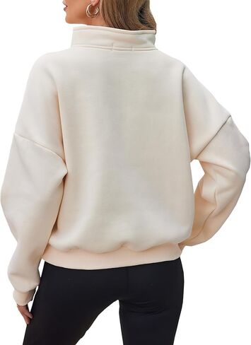 LaLaLa Womens Half Zip Long Sleeve Sweatshirt Oversized Casual Drop Shoulder Fleece Pullover Tops with Pocket in Kuwait