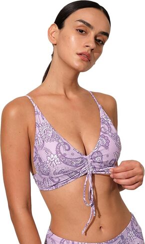 BERLOOK Women's Backless Adjustable Straps Drawstring Paisley Swimsuit Bikini Top in Kuwait