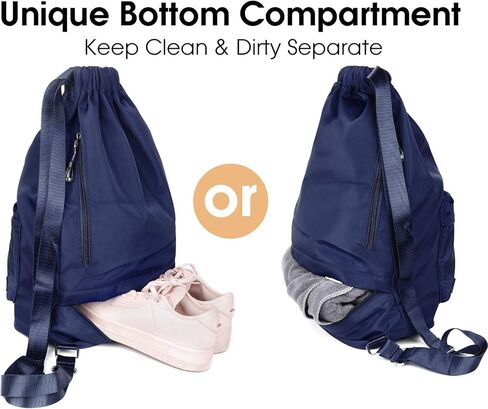 WANDF Drawstring Backpack with Shoe Pocket, Gym Bag Water-Resistant String Sackpack Cinch Bag for Women Men in Kuwait