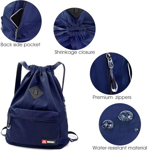 WANDF Drawstring Backpack with Shoe Pocket, Gym Bag Water-Resistant String Sackpack Cinch Bag for Women Men in Kuwait