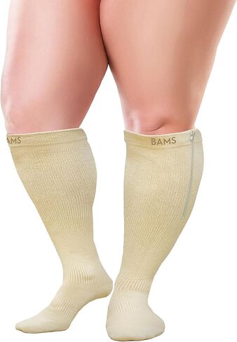 BAMS Plus Size Zipper Compression Socks Wide Calf XL XXL XXXL – Graduated Viscose from Bamboo Knee-High Support Easy-on/ Easy-off in Kuwait