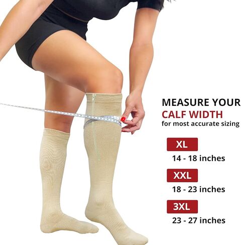 BAMS Plus Size Zipper Compression Socks Wide Calf XL XXL XXXL – Graduated Viscose from Bamboo Knee-High Support Easy-on/ Easy-off in Kuwait