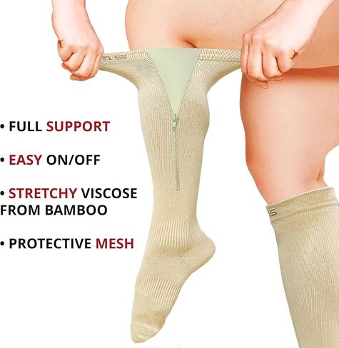 BAMS Plus Size Zipper Compression Socks Wide Calf XL XXL XXXL – Graduated Viscose from Bamboo Knee-High Support Easy-on/ Easy-off in Kuwait