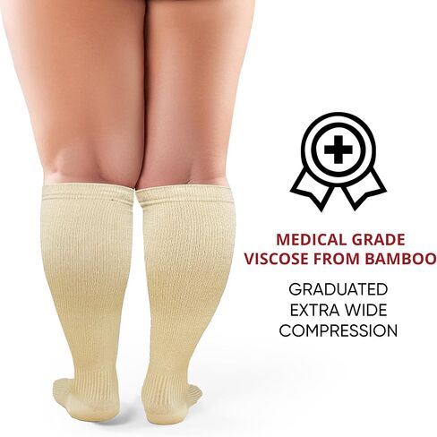BAMS Plus Size Zipper Compression Socks Wide Calf XL XXL XXXL – Graduated Viscose from Bamboo Knee-High Support Easy-on/ Easy-off in Kuwait