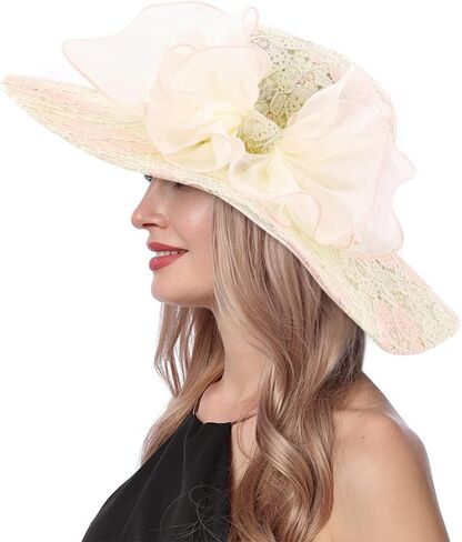 Haoohu Women's Church Derby Hat Wide Brim Bow Bucket Hat Wedding Dress Hat Fascinator Bridal Tea Party Hat in Kuwait