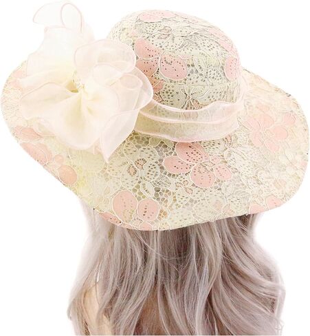 Haoohu Women's Church Derby Hat Wide Brim Bow Bucket Hat Wedding Dress Hat Fascinator Bridal Tea Party Hat in Kuwait