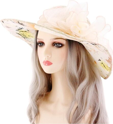 Haoohu Women's Church Derby Hat Wide Brim Bow Bucket Hat Wedding Dress Hat Fascinator Bridal Tea Party Hat in Kuwait