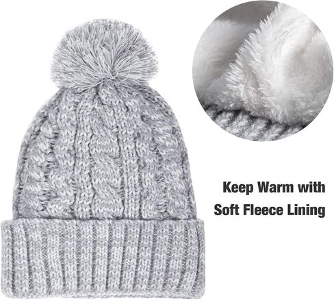 Womens Cable Knit Beanie Hat Scarf Glove Set, Fleece Lined Winter Hats Touchscreen Gloves Matching Long Scarfs for Women in Kuwait