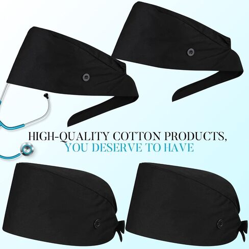 Yahenda 12 Pcs Surgical Working Caps Bulk with Button and Sweatband Adjustable Bouffant Hats Elastic Bandage Tie Back Nurse Scrub Cap for Women Men, Black in Saudi Arabia
