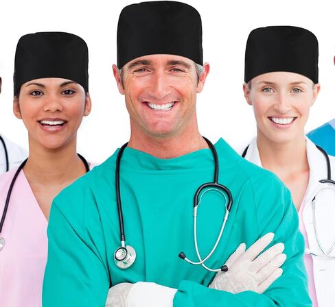 Yahenda 12 Pcs Surgical Working Caps Bulk with Button and Sweatband Adjustable Bouffant Hats Elastic Bandage Tie Back Nurse Scrub Cap for Women Men, Black in Saudi Arabia