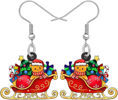 DUOWEI Acrylic Christmas Truck Tree Garland Earrings Drop Dangle Jewelry For Women Kids Teens Festival Gifts in Kuwait