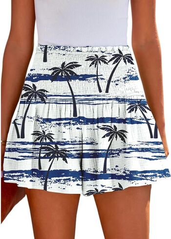 BeadChica Womens Casual Cute Summer Shorts Elastic High Waisted Pleated Ruffle Comfy Flowy Short Beach Pants in Kuwait