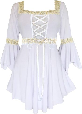 Dare to Wear Renaissance Corset Top: Victorian Gothic Boho Women's Peasant Festival Fair Cosplay Lace Blouse in Kuwait