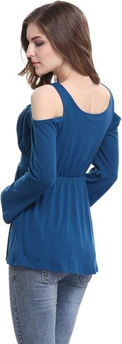 MOONCOLOUR Women's Cold Shoulder Lace Up Casual Tunic Solid Blouse Tops in Kuwait