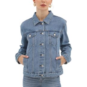 Argstar Denim Jacket for Women Button Up Long Sleeve with Pockets (Available in Inner Pockets)