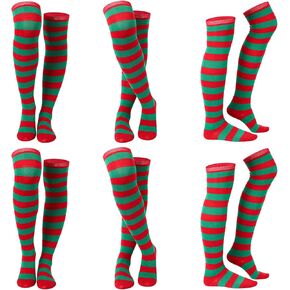 kymqlyw 6 Pairs Over Knee Long Striped Socks for Women Thigh High Sock Stockings Christmas Girls Party Stocking Costume in Kuwait