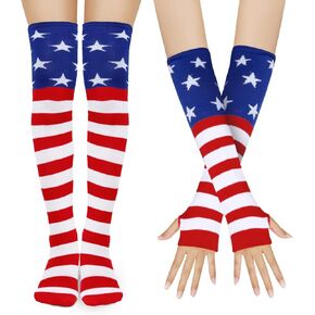 Benefeet Sox Womens Girls Striped Thigh High Socks Over Knee High Socks Leg Arm Warmer Fingerless Gloves Set Tube Costume