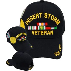 Desert Storm Veteran (Medal on Side) (Gold Letters) Baseball Cap (Black) in Kuwait