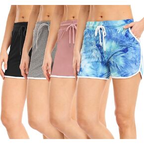 ZENEX 4 Packs Women's Sport Shorts with Pockets and Drawstring Running Workout Gym Shorts