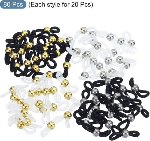 PATIKIL Eyeglass Chain Connector Retainer Assorted, 80 Pack Adjustable Anti Slip Silicone Rubber Strap Holder Chain End Loop Bead Style for Sunglasses in Saudi Arabia