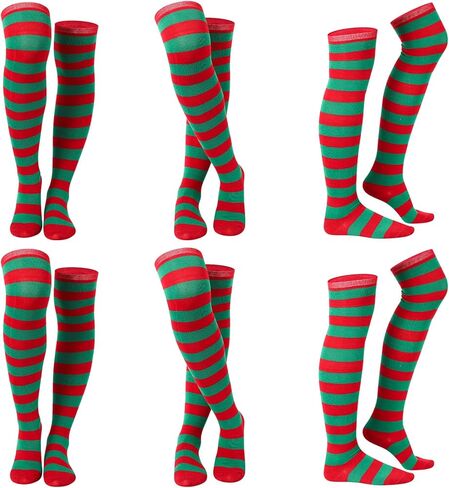kymqlyw 6 Pairs Over Knee Long Striped Socks for Women Thigh High Sock Stockings Christmas Girls Party Stocking Costume in Kuwait