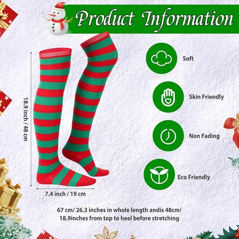 kymqlyw 6 Pairs Over Knee Long Striped Socks for Women Thigh High Sock Stockings Christmas Girls Party Stocking Costume in Kuwait
