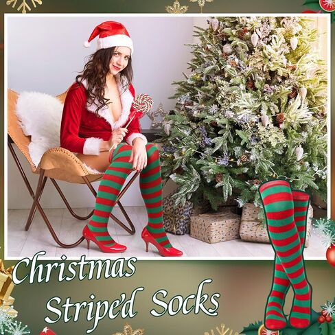 kymqlyw 6 Pairs Over Knee Long Striped Socks for Women Thigh High Sock Stockings Christmas Girls Party Stocking Costume in Kuwait