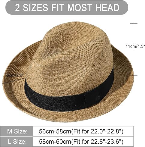 قبعة Lanzom للرجال والنساء من القش قابلة للطي، قبعة فيدورا الصيفية للشاطئ من الشمس in Kuwait