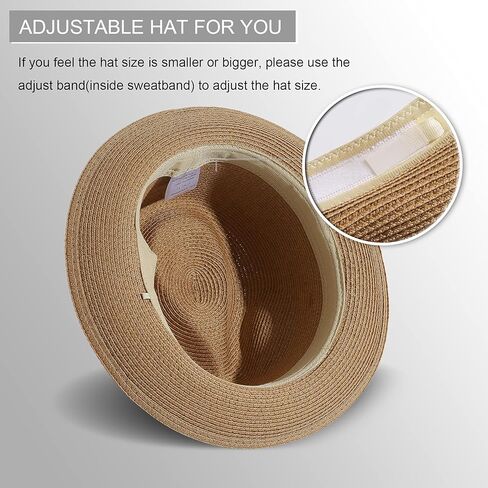 قبعة Lanzom للرجال والنساء من القش قابلة للطي، قبعة فيدورا الصيفية للشاطئ من الشمس in Kuwait