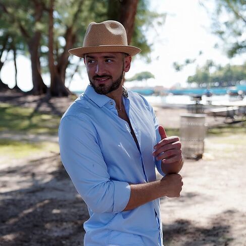 قبعة Lanzom للرجال والنساء من القش قابلة للطي، قبعة فيدورا الصيفية للشاطئ من الشمس in Kuwait