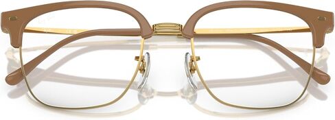 Ray-Ban RX7216 New Clubmaster Square Prescription Eyewear Frames, Beige On Gold/Demo Lens, 51 mm in Saudi Arabia