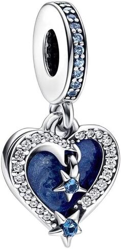 Pandora Celestial Shooting Star Heart Double Dangle Charm - Compatible Moments Bracelets - Jewelry for Women - Gift for Women in Your Life - Made with Sterling Silver & Enamel, With Gift Box in Saudi Arabia